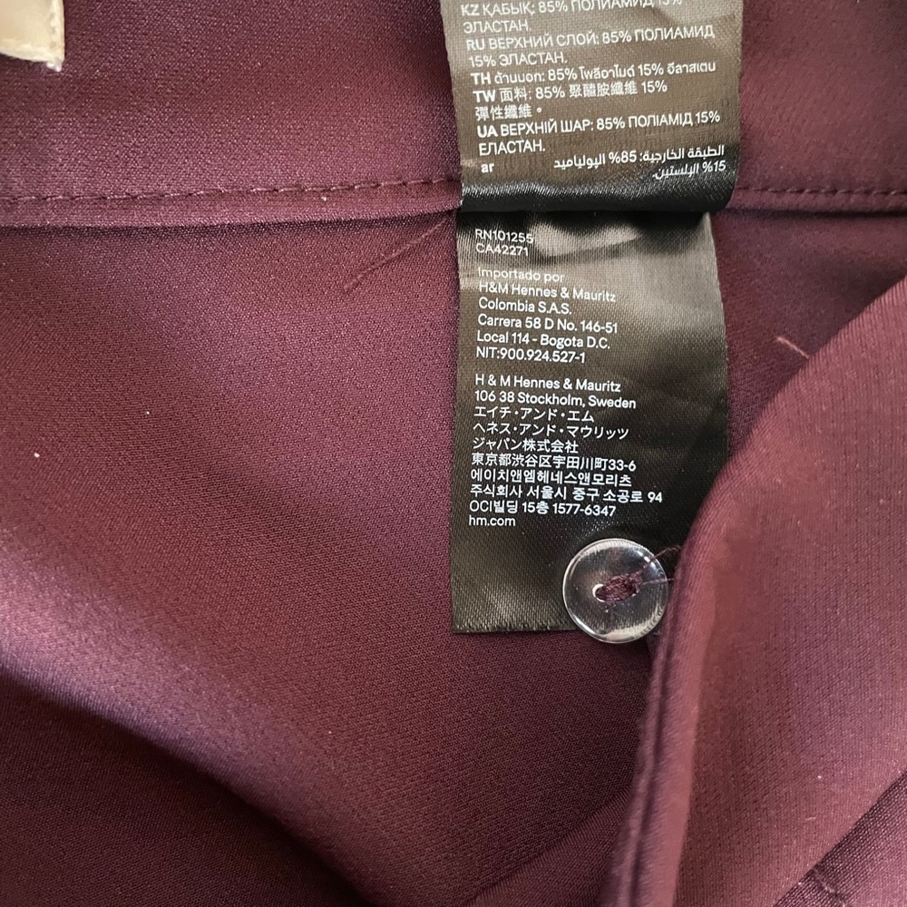 H&M 32" Length Pants Dark Burgundy Side Zip - Picture 7 of 10